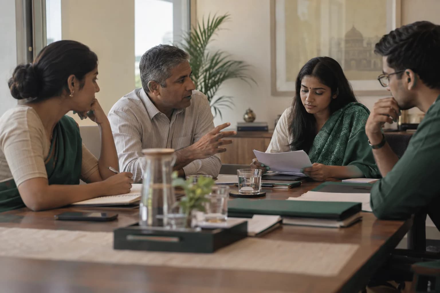 An Internal Committee reviewing case documents together at a table.